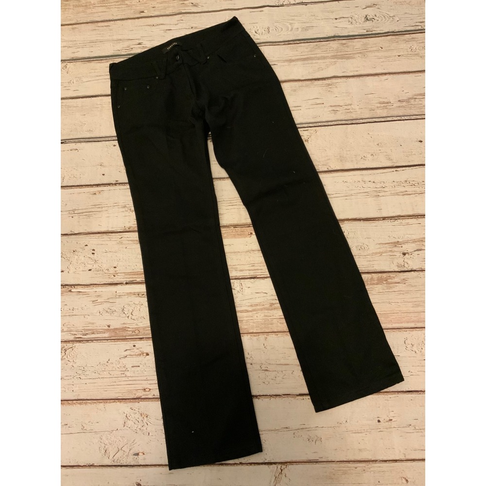 Versace Vintage Y2K Black Denim Pants Crystal V Logo Back Pocket Size 28 Italy
